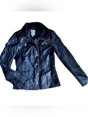 Guess Black faux Leather Jacket with beautiful Silver Accents